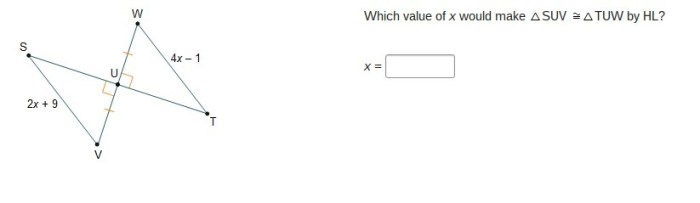 Which value of x would make suv tuw by hl