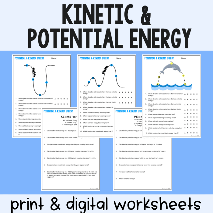 Kinetic and potential energy worksheet answers