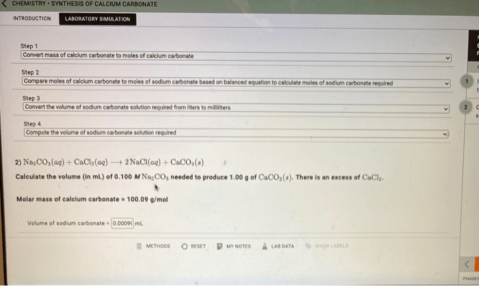 Stoichiometry synthesis of calcium carbonate